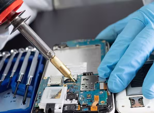 Students practicing mobile phone repair during hands-on training at a reputed institute in Delhi.